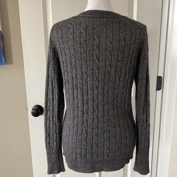 LOFT Medium sweater gray c-neck metallic threads cable - Picture 7 of 11